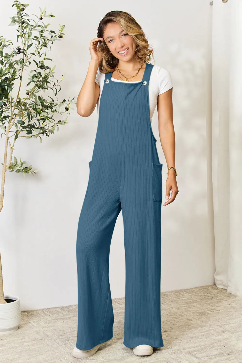 BazaarBey   Wide Strap Overall with Pockets 