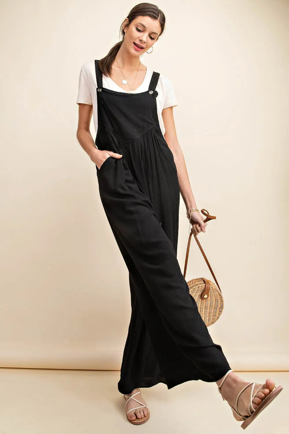   Sleeveless Ruched Wide Leg Overalls Trendsi