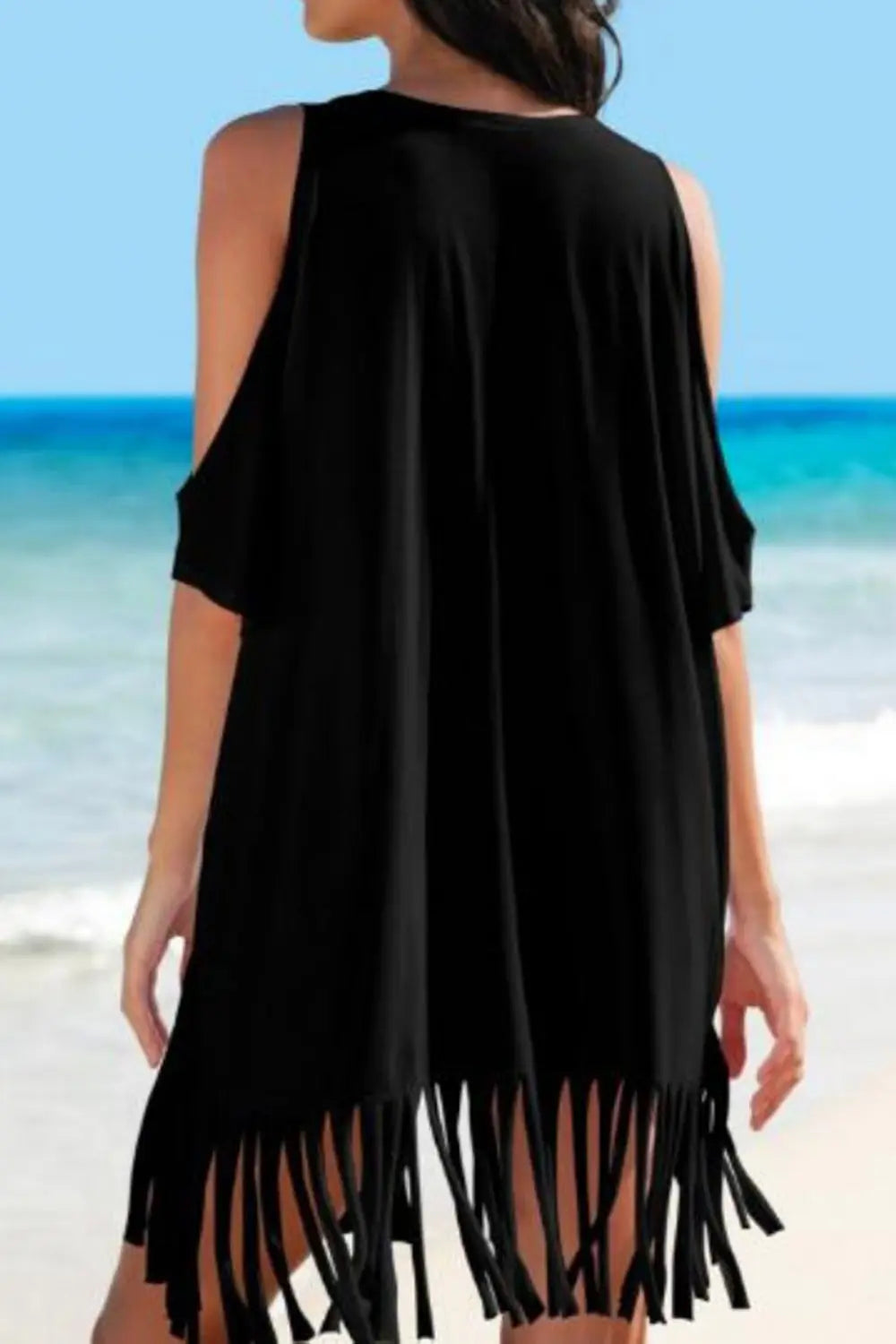  V-Neck Cold Shoulder Cover Up Trendsi