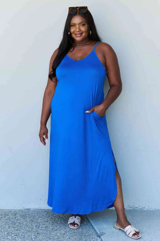   Full Size Cami Side Slit Maxi Dress in Royal Blue -BazaarBey - www.shopbazaarbey.com