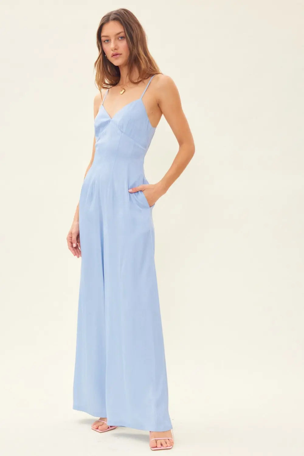  Drawstring Back Sleeveless Wide Leg Jumpsuit Trendsi