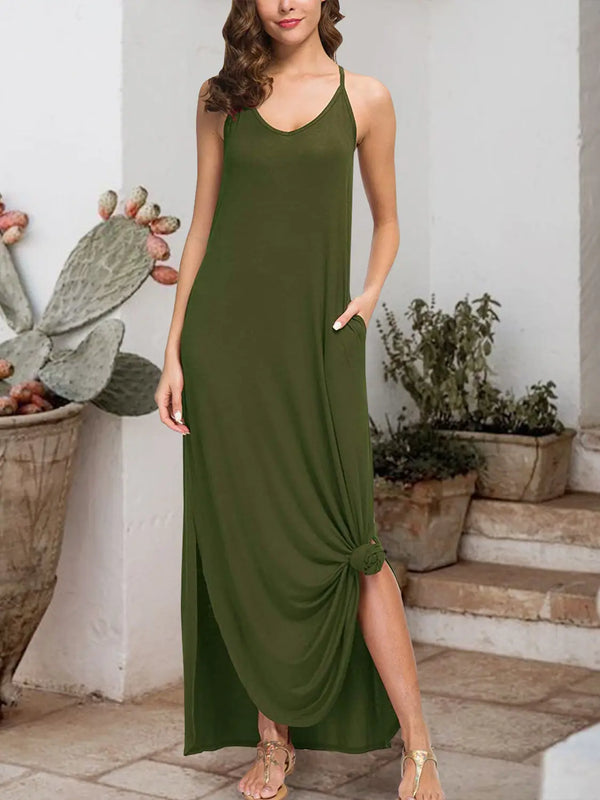 Slit Scoop Neck Sleeveless Dress -BazaarBey - www.shopbazaarbey.com