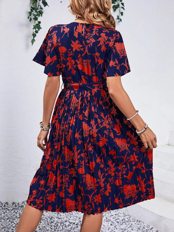 Printed Round Neck Short Sleeve Dress -BazaarBey - www.shopbazaarbey.com