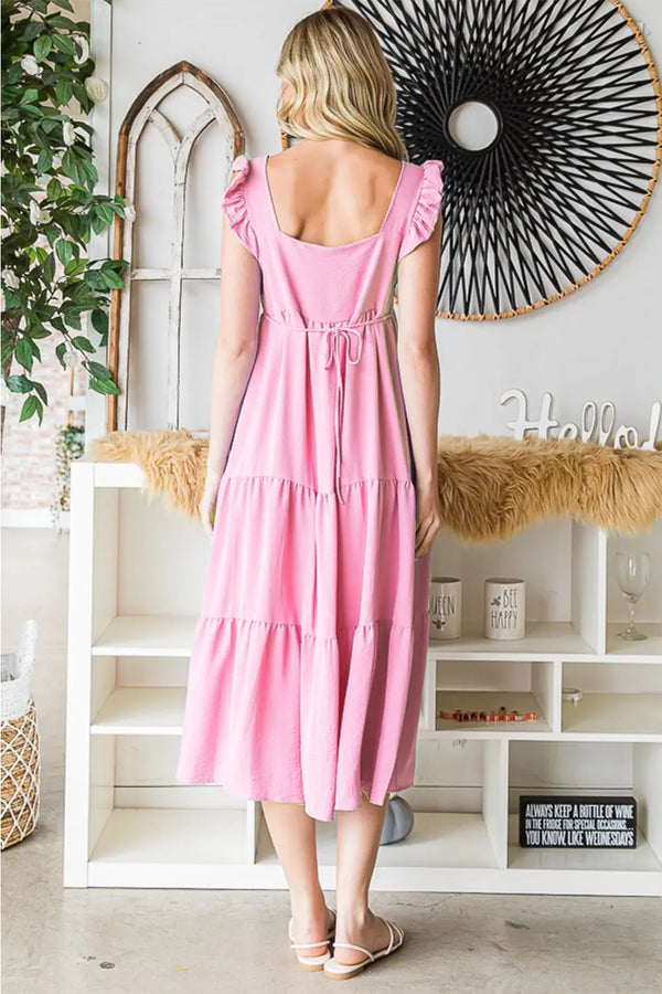  Ruffled Sleeveless Tiered Midi Dress -BazaarBey - www.shopbazaarbey.com