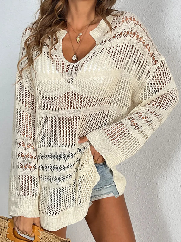 BazaarBey  Notched Long Sleeve Cover-Up 