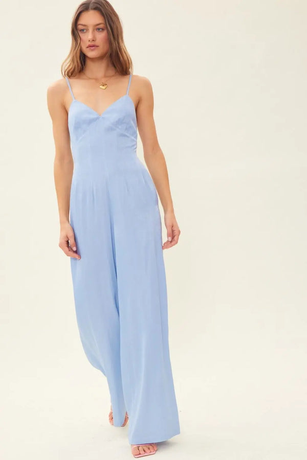 BazaarBey  Drawstring Back Sleeveless Wide Leg Jumpsuit 