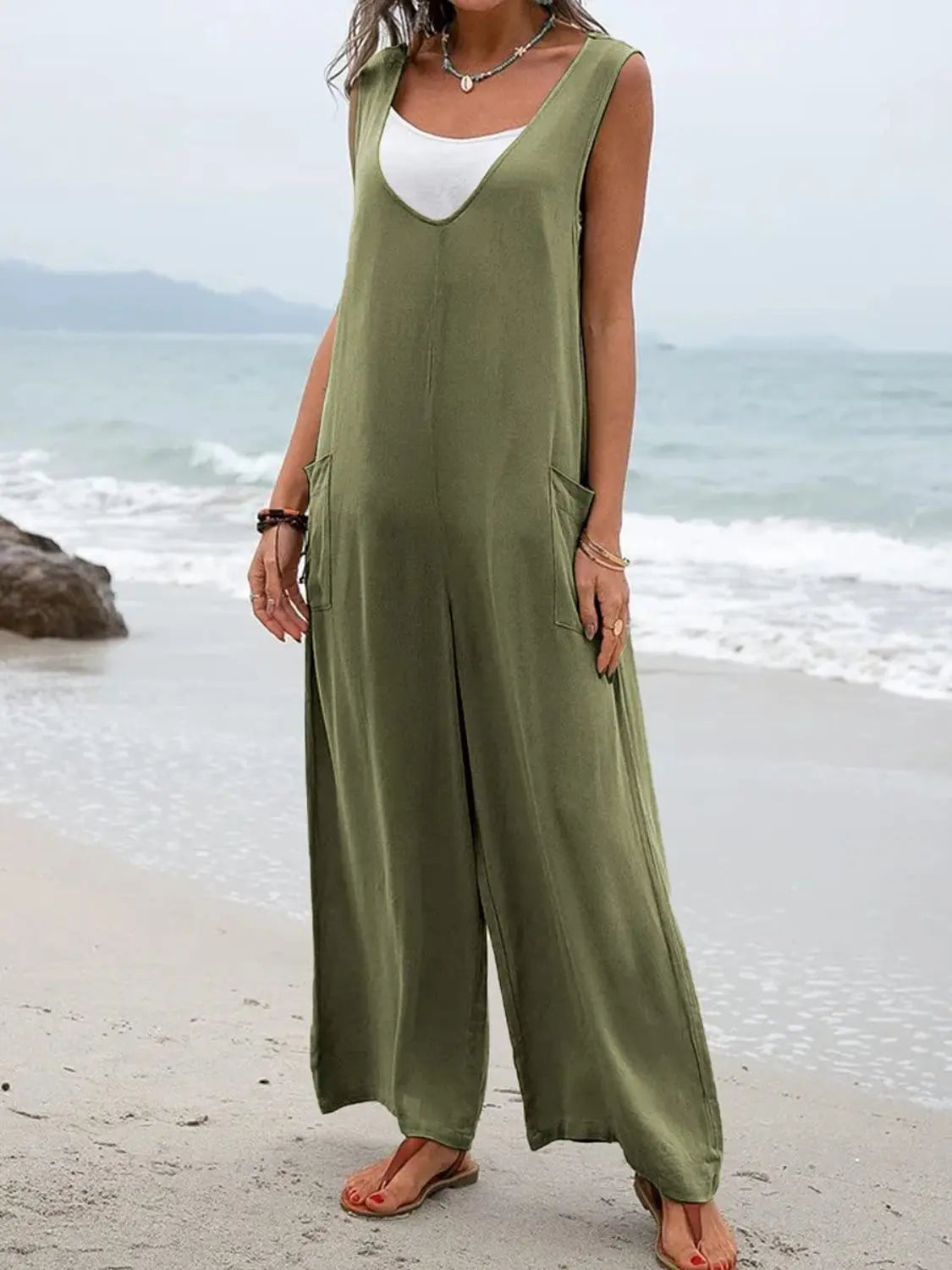  Wide Strap Jumpsuit with Pockets Trendsi