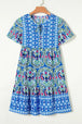 Printed Tie Neck Short Sleeve Dress -BazaarBey - www.shopbazaarbey.com