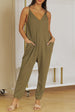 Spaghetti Strap Deep V Jumpsuit with Pockets Trendsi