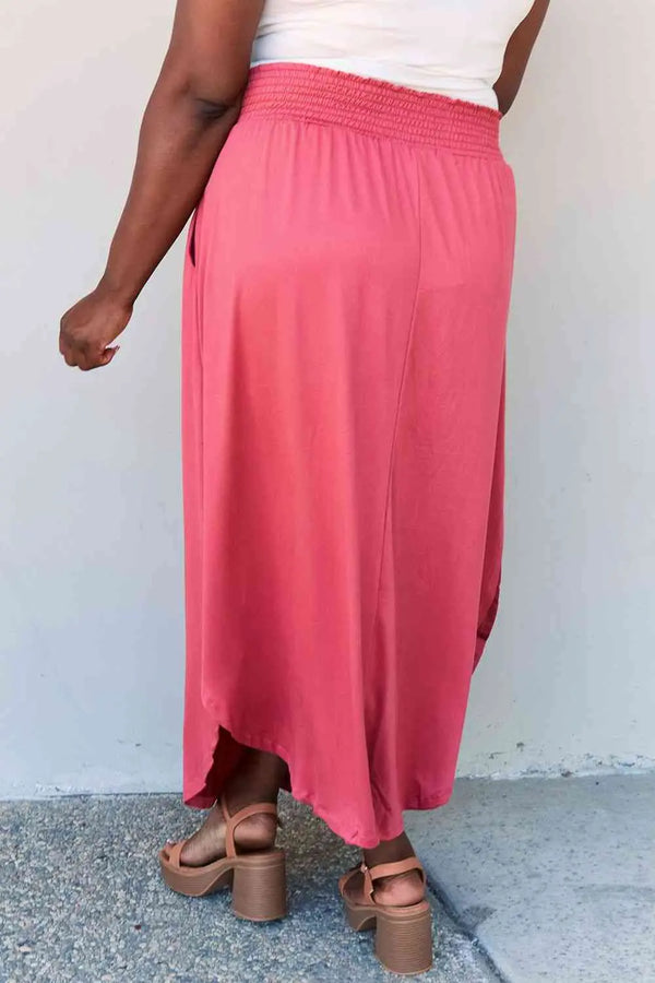  Comfort Princess Full Size High Waist Scoop Hem Maxi Skirt in Hot Pink 