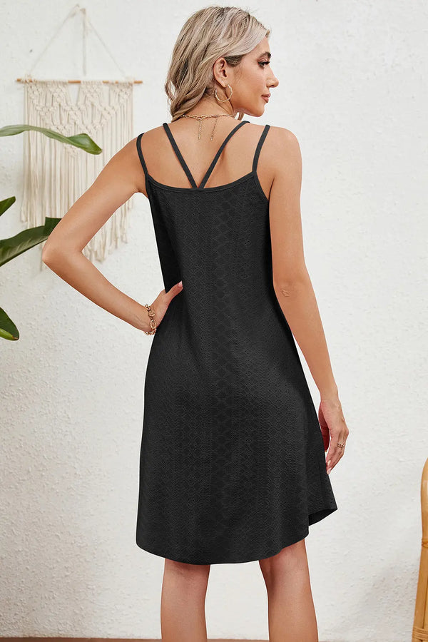 Eyelet Scoop Neck Double Strap Dress Bazaarbey