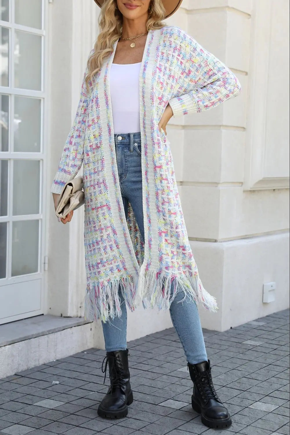 Multicolored   Hem Cardigan Bazaarbey