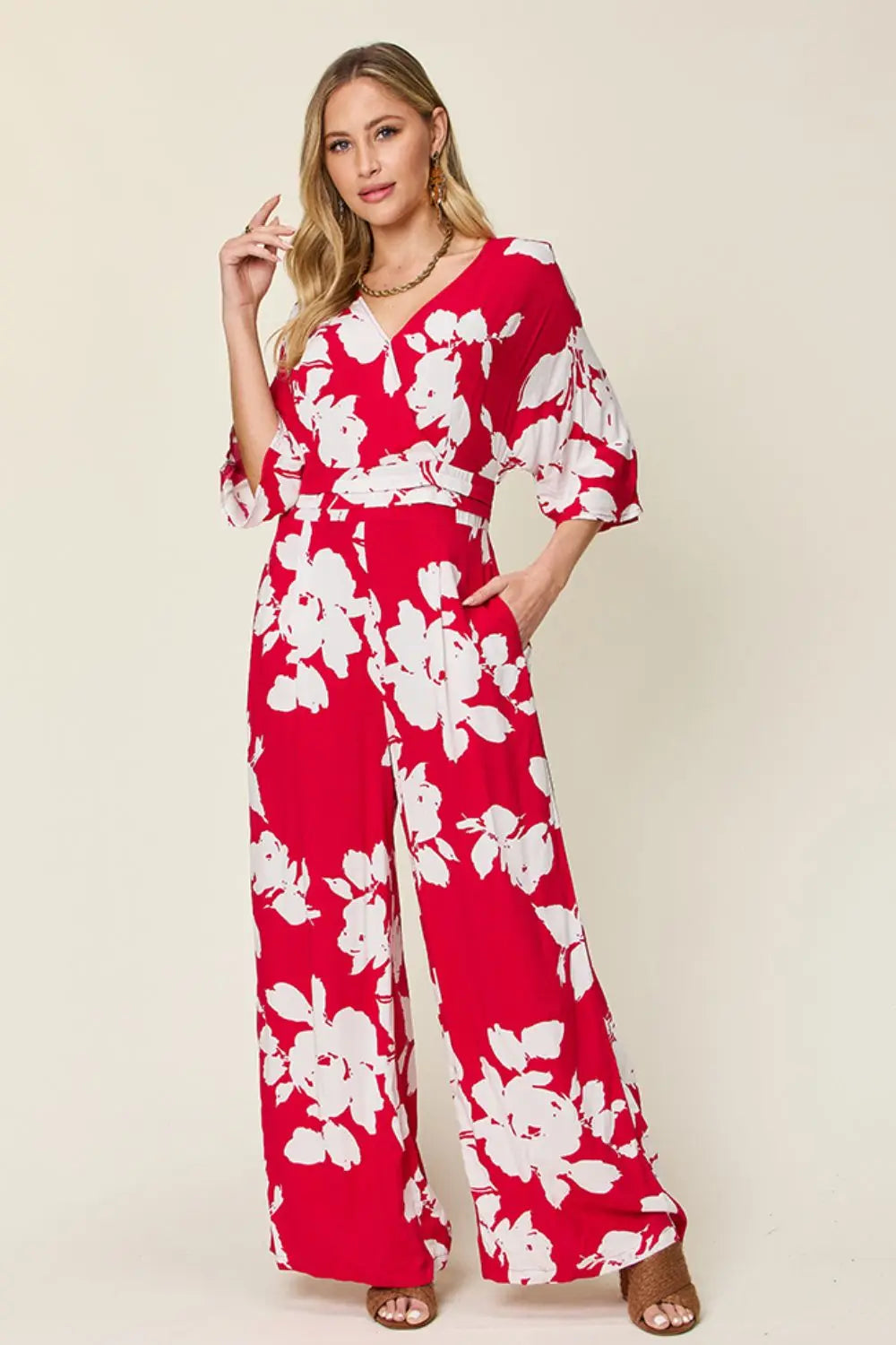   Printed Tie Back Wide Leg Jumpsuit Trendsi