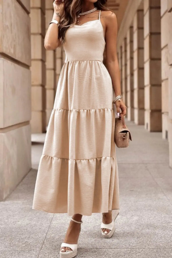 Tiered  Spaghetti Strap Dress -BazaarBey - www.shopbazaarbey.com