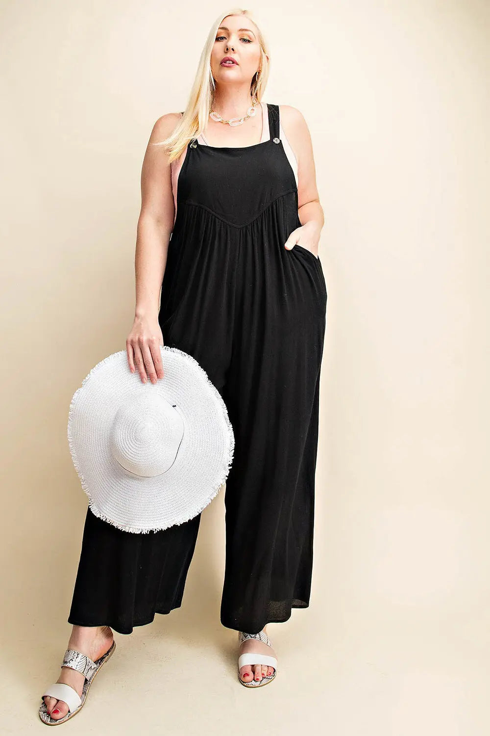   Sleeveless Ruched Wide Leg Overalls Trendsi