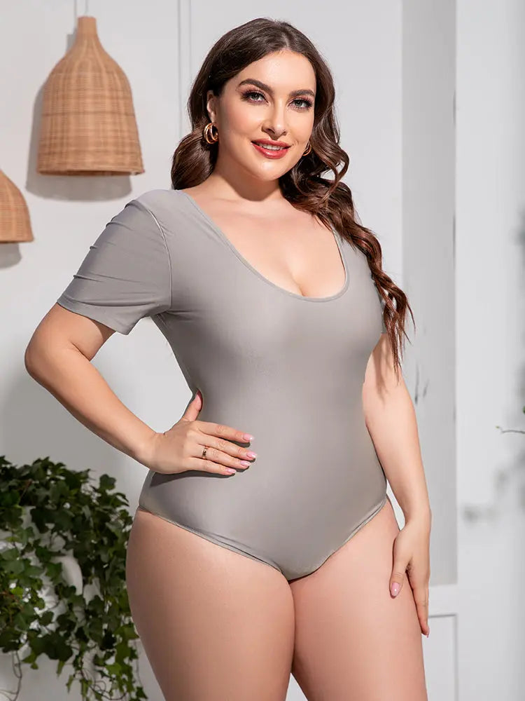  Scoop Neck Short Sleeve One-Piece Swimsuit Trendsi