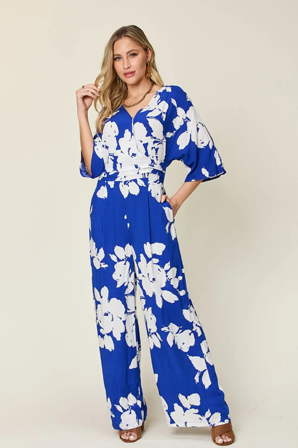   Printed Tie Back Wide Leg Jumpsuit Trendsi