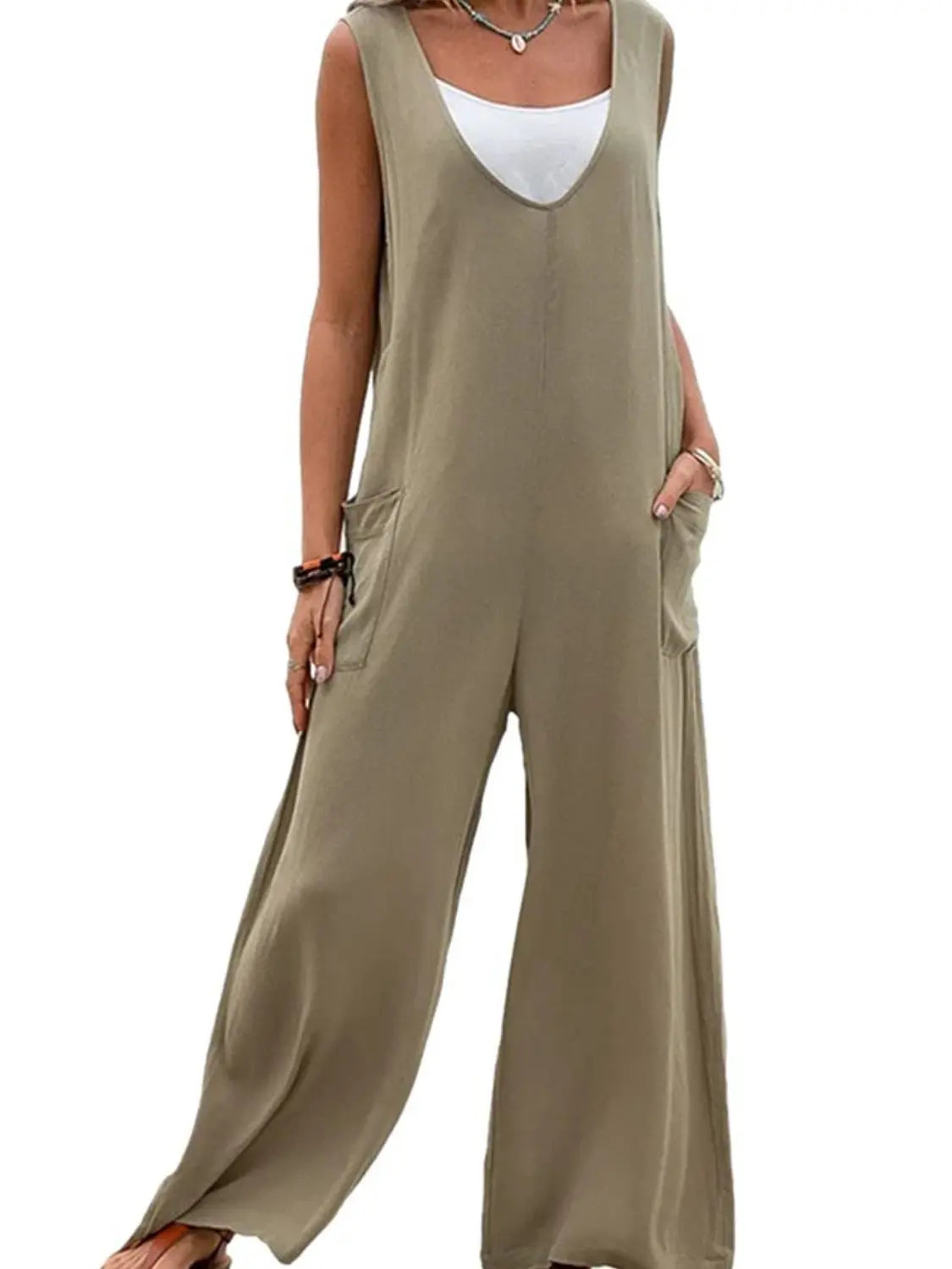  Wide Strap Jumpsuit with Pockets Trendsi