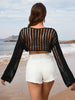 Openwork Boat Neck Long Sleeve Cover-Up Trendsi