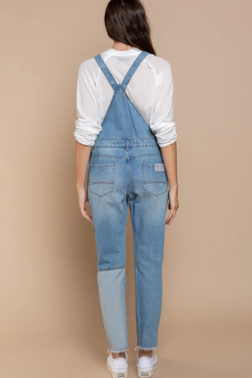  Front Chest Zipper Slim Leg Denim Overalls Trendsi