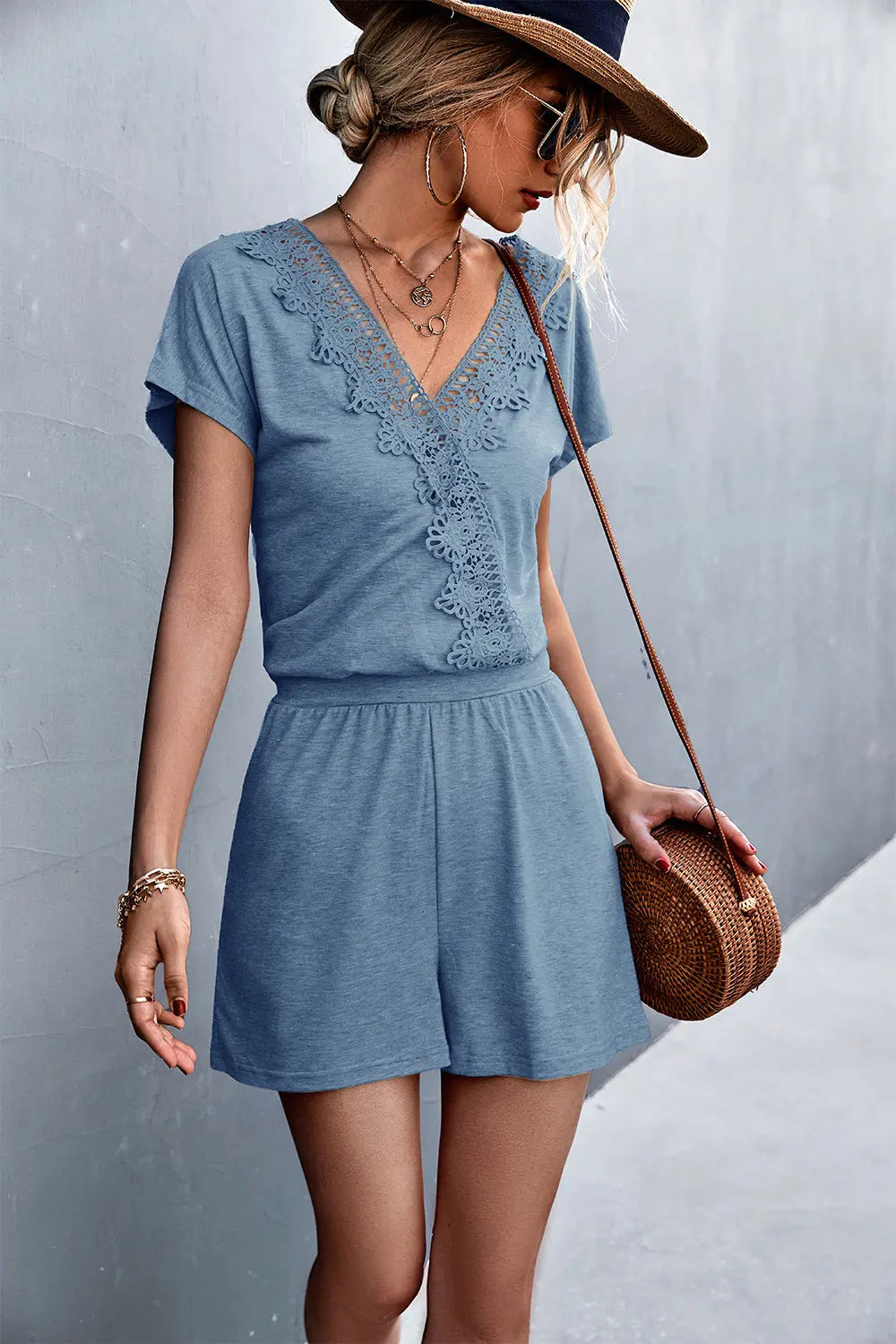  Trim V-Neck Romper Trendsi