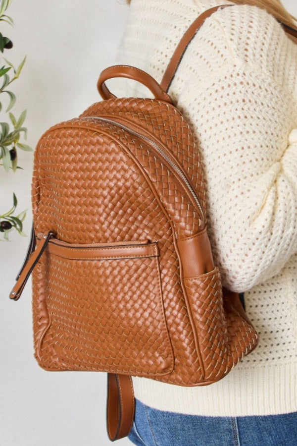  PU Leather Woven Backpack Trendsi