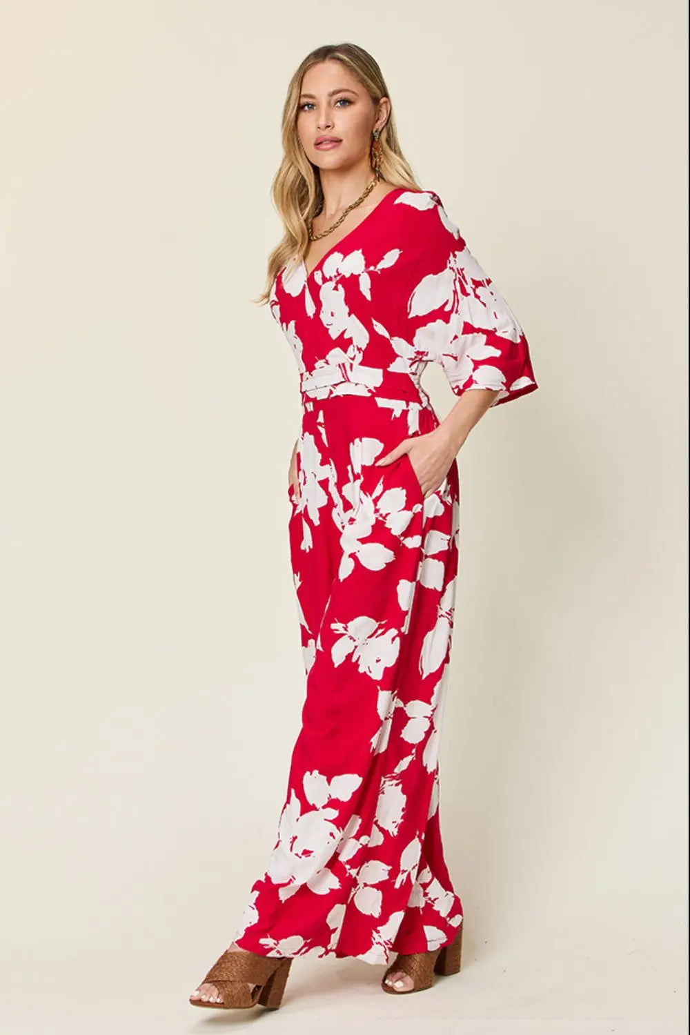   Printed Tie Back Wide Leg Jumpsuit Trendsi