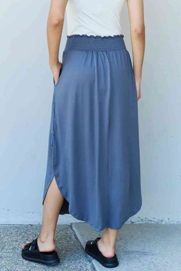  Comfort Princess Full Size High Waist Scoop Hem Maxi Skirt in Dusty Blue 