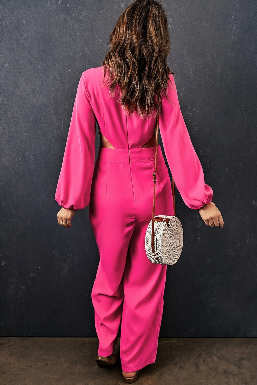 Balloon Sleeve  Plunge Jumpsuit Trendsi