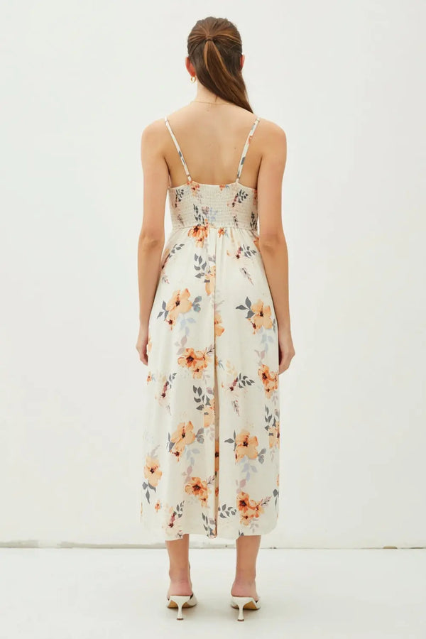  Floral Button Down Cami Midi Dress -BazaarBey - www.shopbazaarbey.com