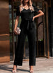 BazaarBey Belted Puff Sleeve V-Neck Jumpsuit 