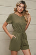 Drawstring Half Button Short Sleeve Romper Trendsi