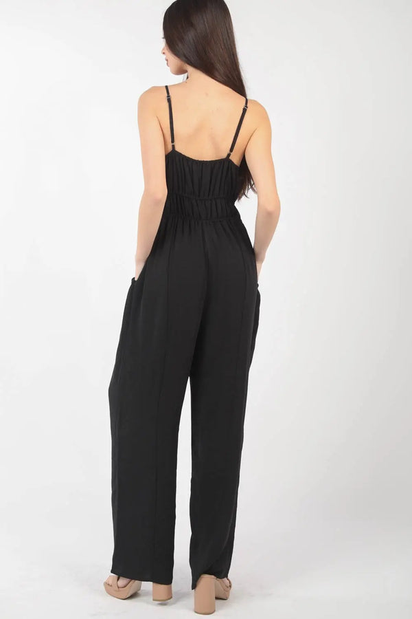  Pintuck Detail Woven Sleeveless Jumpsuit Trendsi