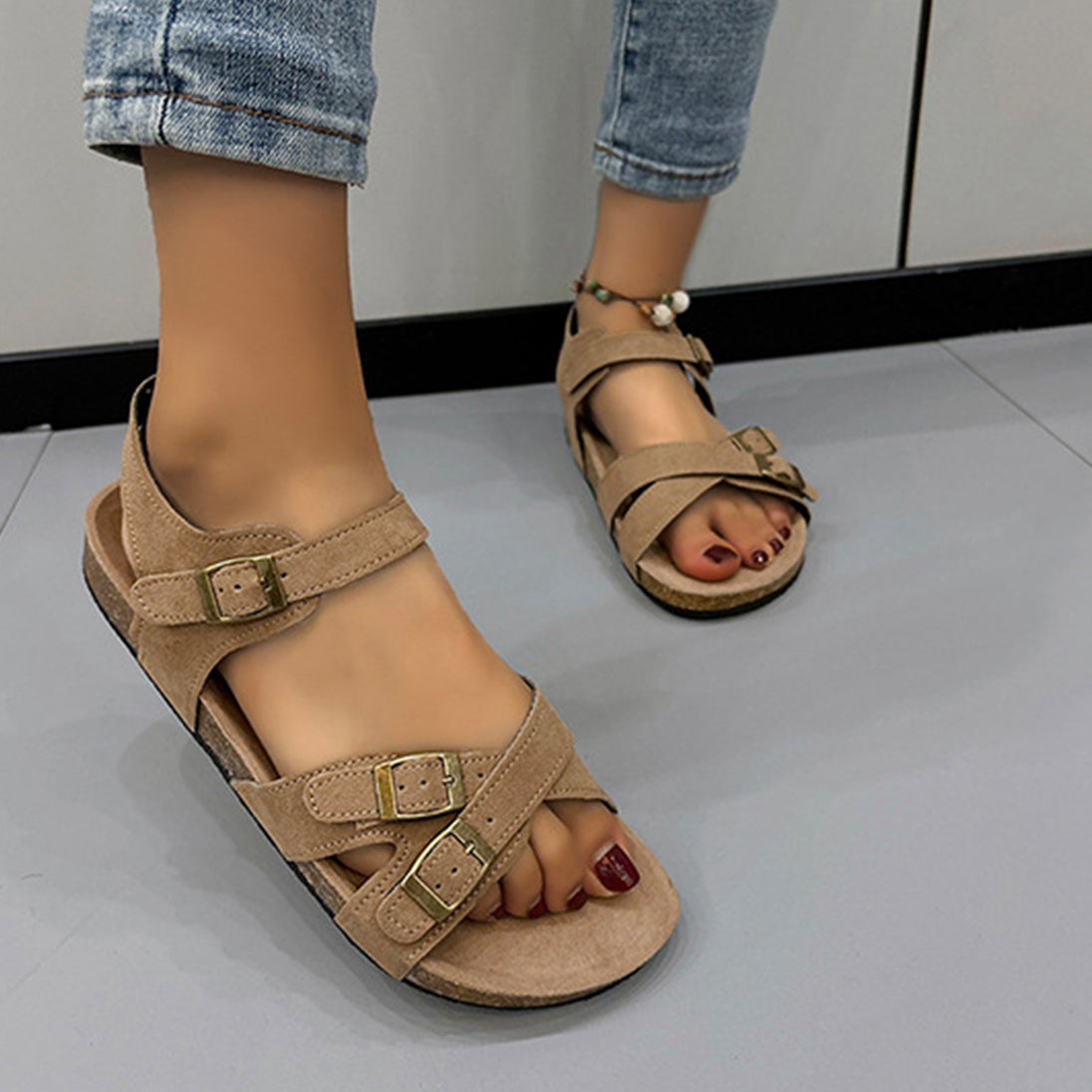 Open Toe Flat Buckle Sandals Trendsi