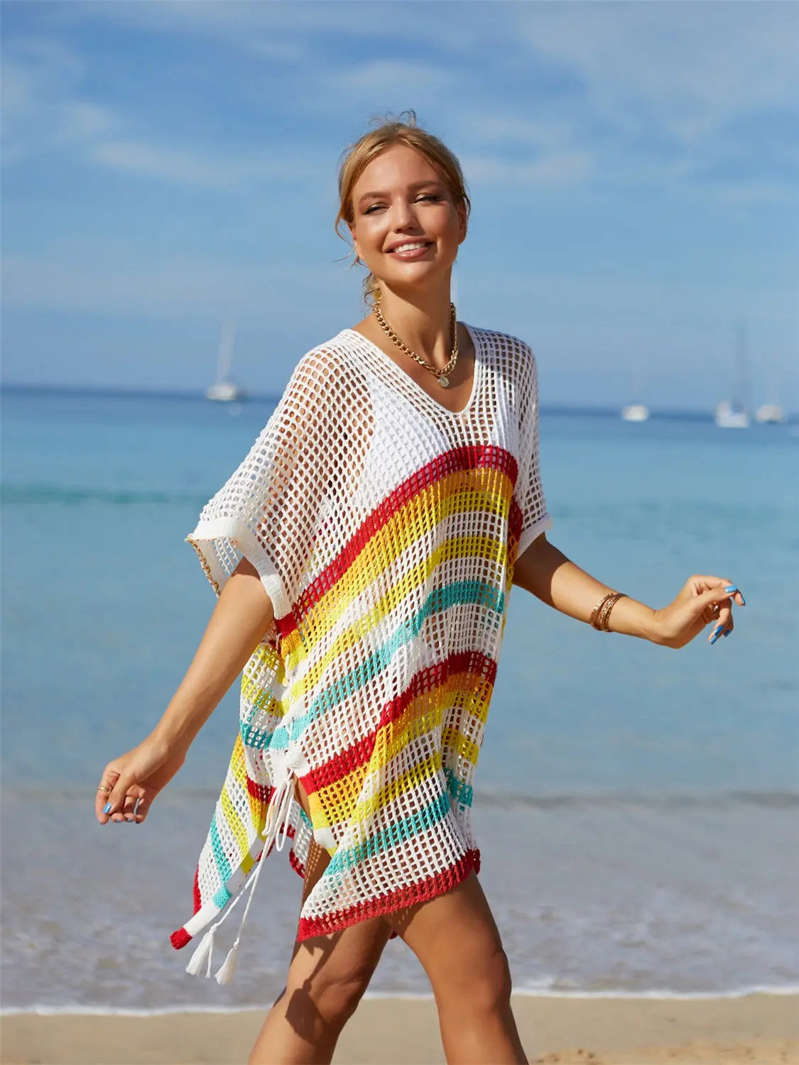  Striped Cover-Up with Tassel Trendsi