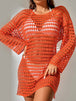 Openwork Boat Neck Long Sleeve Cover-Up Trendsi