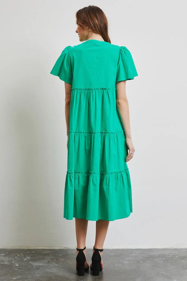  Full Size Cotton Poplin Ruffled Tiered Midi Dress Trendsi