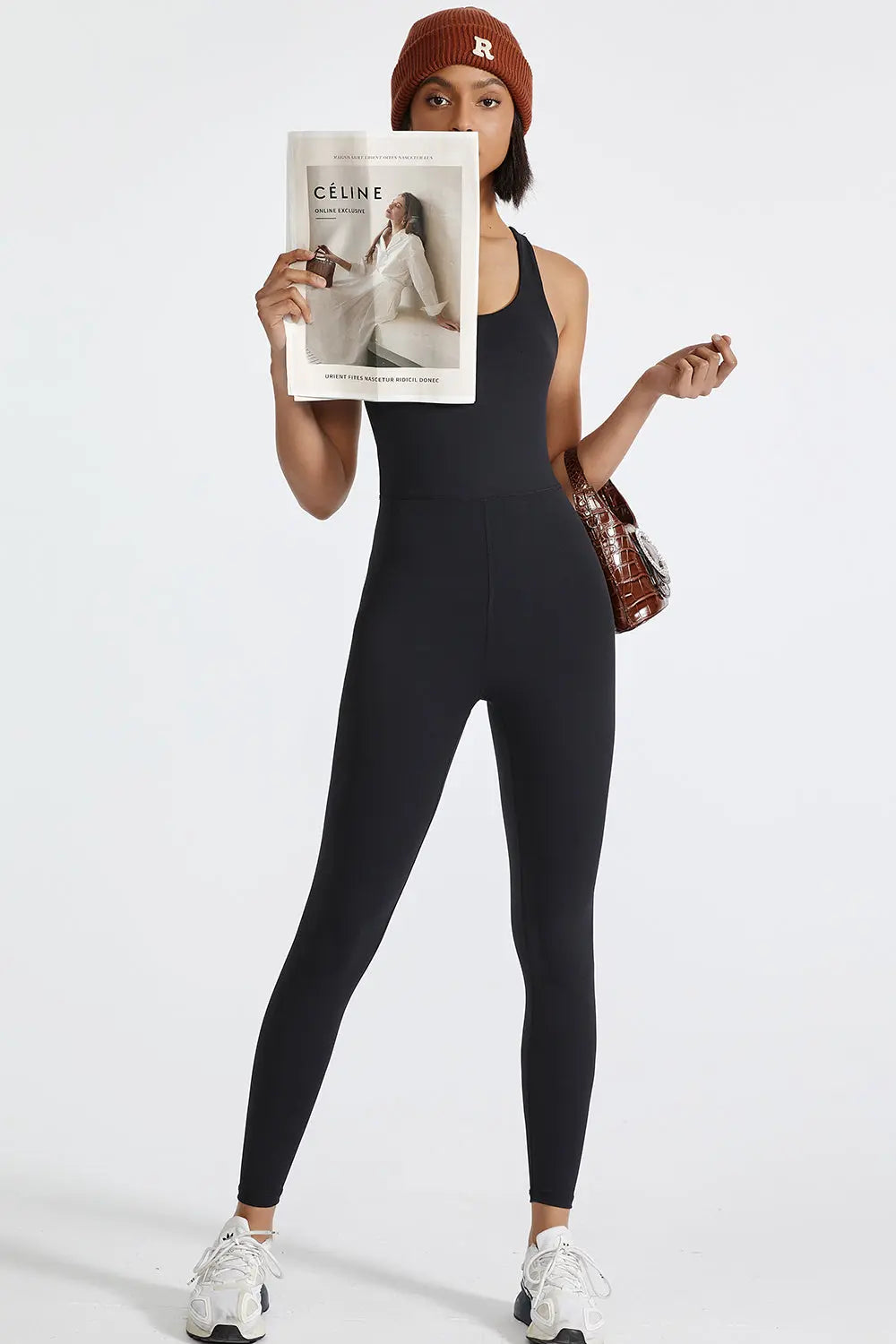  Back Wide Strap Active Jumpsuit Trendsi