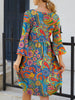 Paisley Print Round Neck Three-Quarter Sleeve Dress -BazaarBey - www.shopbazaarbey.com