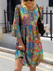 Paisley Print Round Neck Three-Quarter Sleeve Dress -BazaarBey - www.shopbazaarbey.com