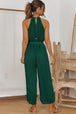 Accordion Pleated Belted Grecian Neck Sleeveless Jumpsuit Trendsi