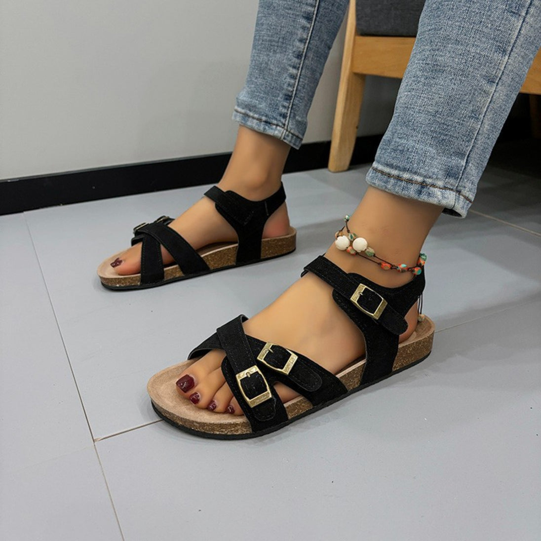 Open Toe Flat Buckle Sandals Trendsi