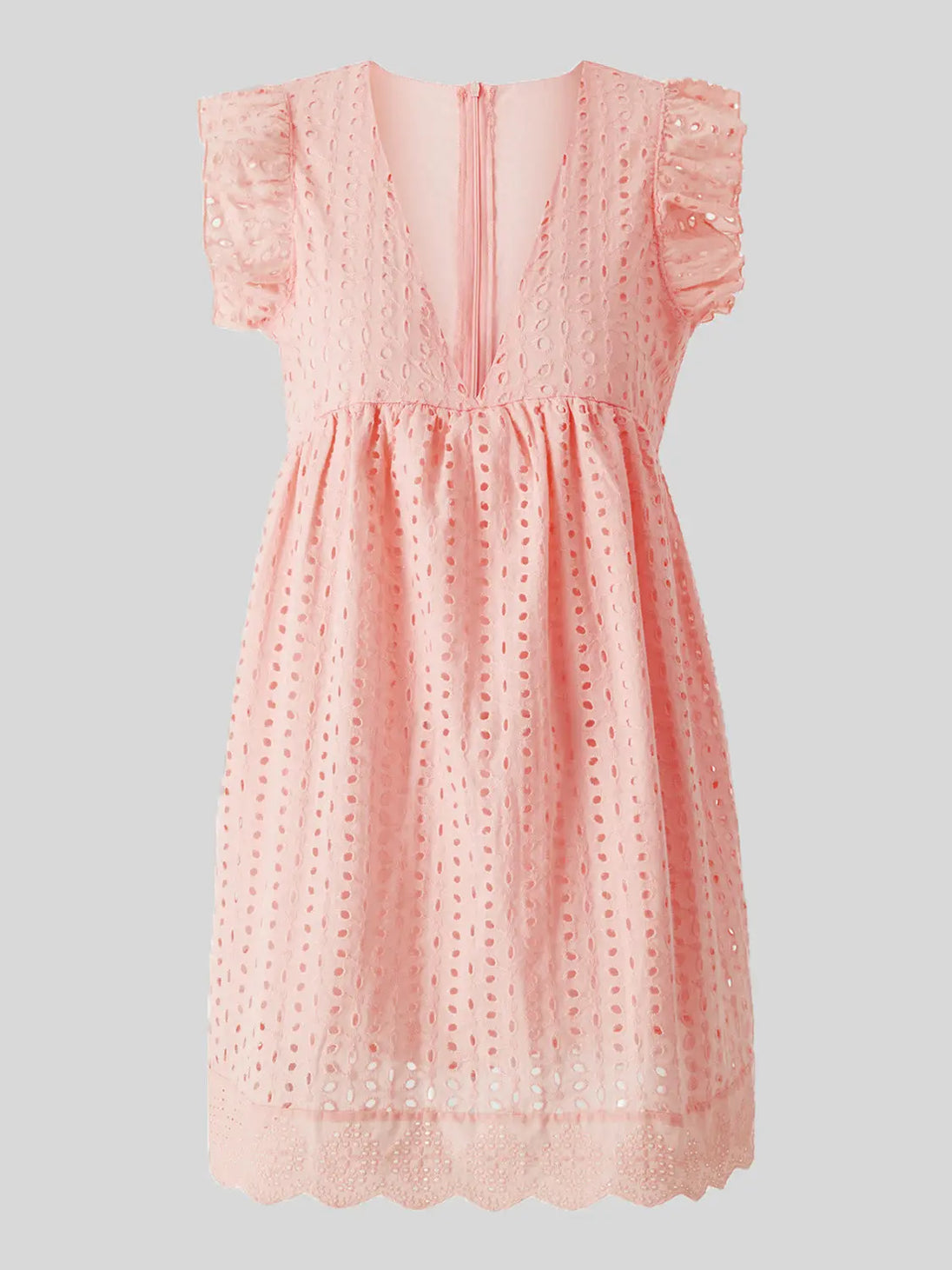 Ruffled Eyelet Cap Sleeve Mini Dress Trendsi