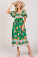  Printed Smocked Short Sleeve Midi Dress -BazaarBey - www.shopbazaarbey.com