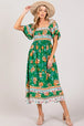  Printed Smocked Short Sleeve Midi Dress -BazaarBey - www.shopbazaarbey.com