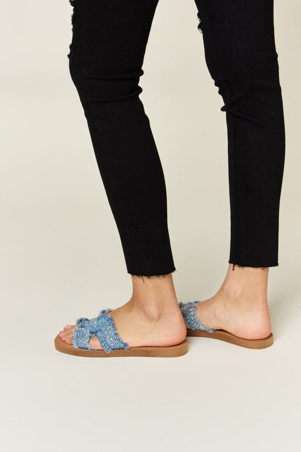  Raw Trim Denim H-Band Flat Sandals Trendsi