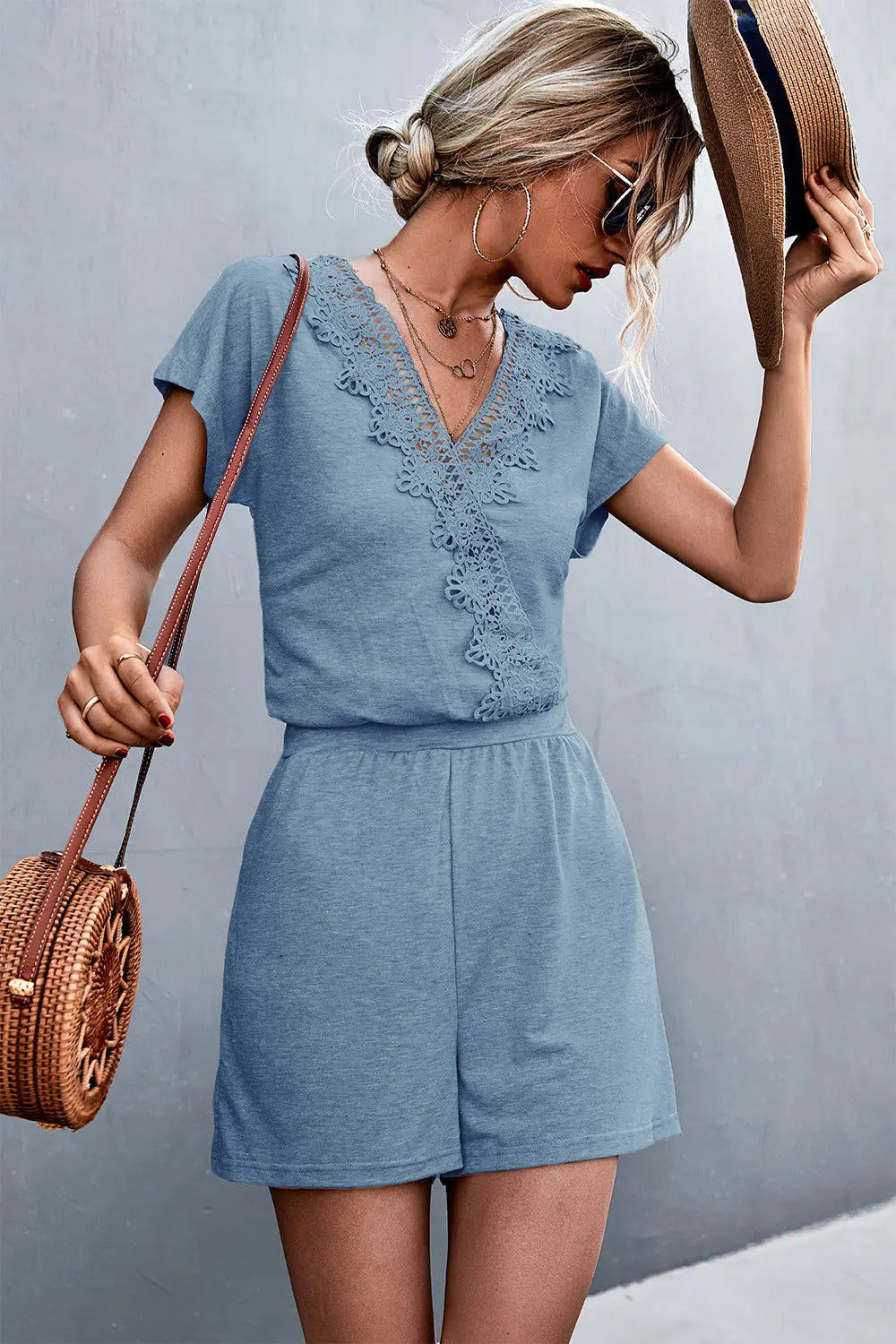  Trim V-Neck Romper Trendsi