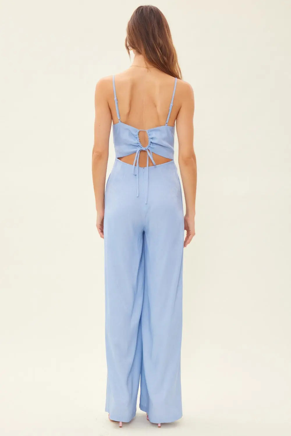  Drawstring Back Sleeveless Wide Leg Jumpsuit Trendsi