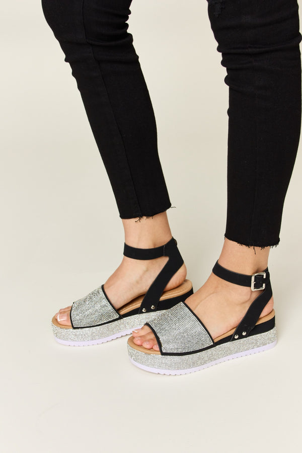  Rhinestone Buckle Strappy Wedge Sandals Trendsi