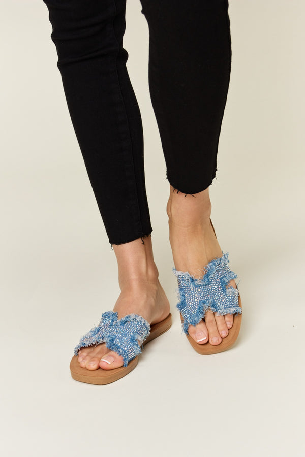  Raw Trim Denim H-Band Flat Sandals Trendsi